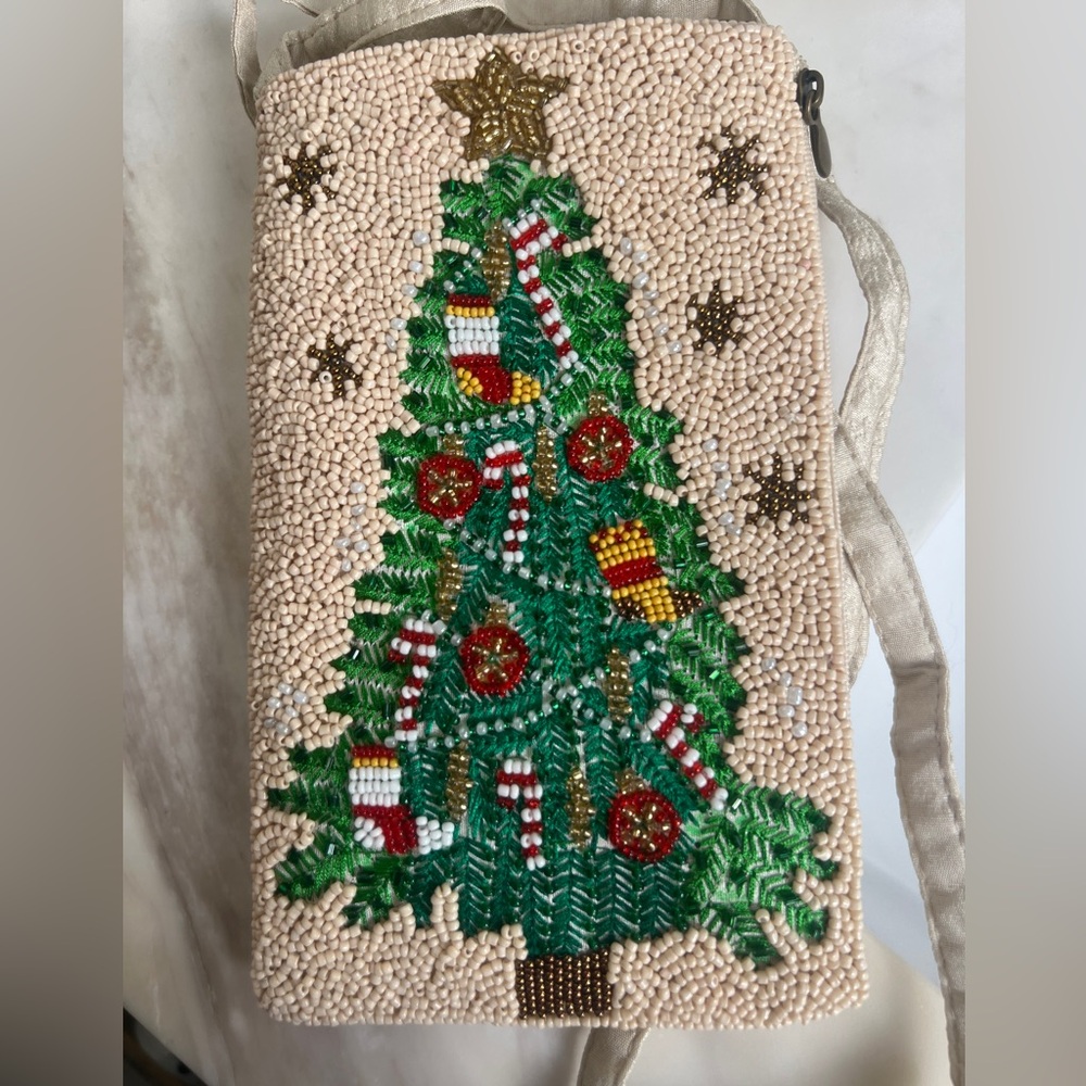 Bamboo Trading Company- Holiday beaded crossbody clutch
